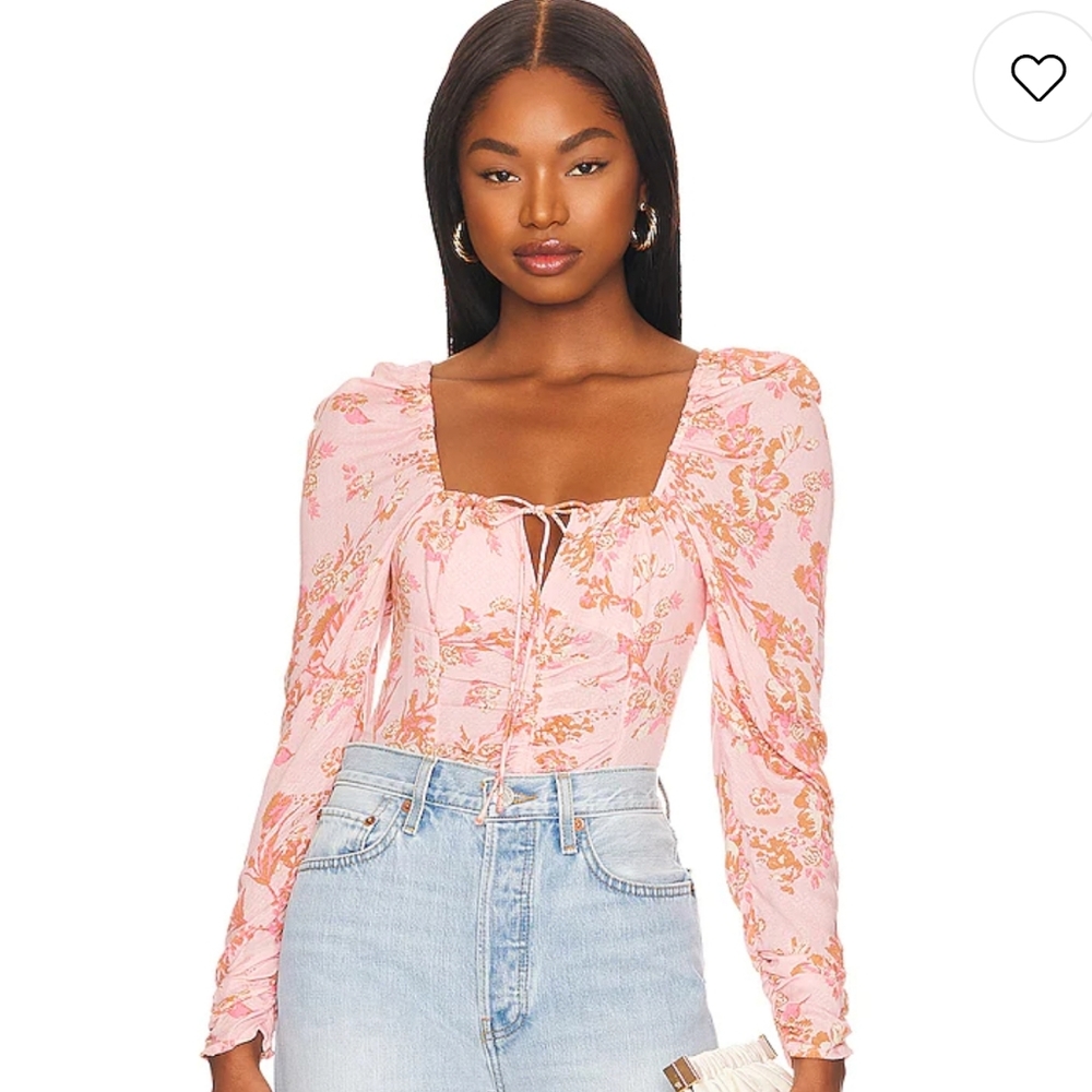 Free People Hilary Printed Top in Pink Combo